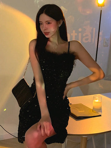 DAZY Women's Short Sequin Ruched Bodycon Mini Dress