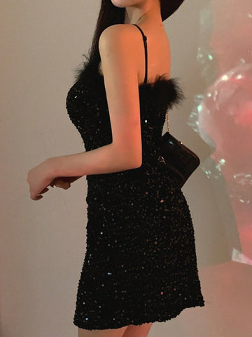 DAZY Women's Short Sequin Ruched Bodycon Mini Dress