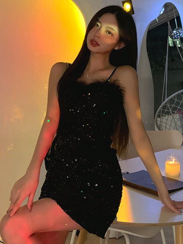 DAZY Women's Short Sequin Ruched Bodycon Mini Dress