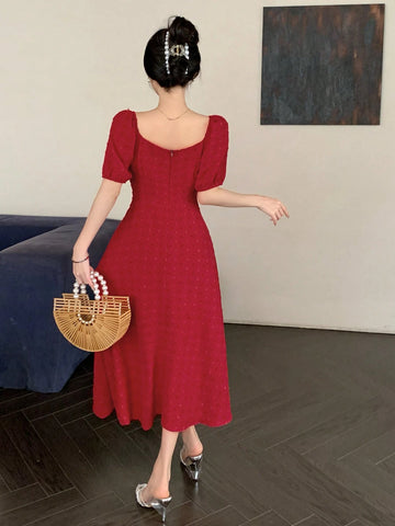 DAZY Women's Short Sleeve Gathered Waist Dress