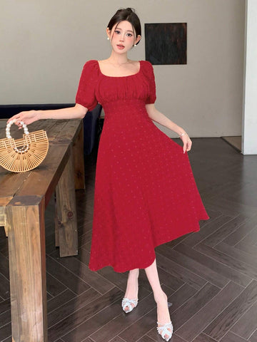DAZY Women's Short Sleeve Gathered Waist Dress