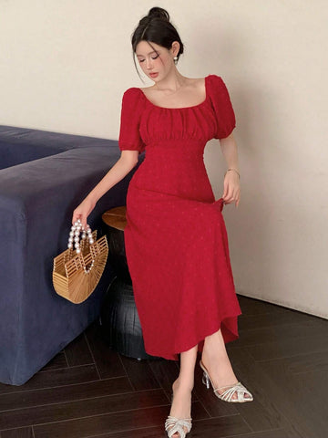 DAZY Women's Short Sleeve Gathered Waist Dress