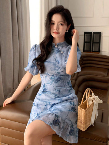 DAZY Women's Short Sleeve Summer Dress With All-Over Print