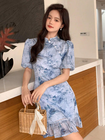 DAZY Women's Short Sleeve Summer Dress With All-Over Print