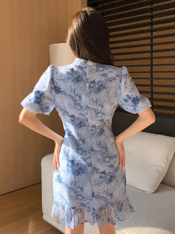 DAZY Women's Short Sleeve Summer Dress With All-Over Print