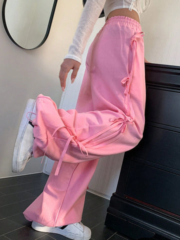 DAZY Women's Side Bowknot Drawstring Loose Sports Pants
