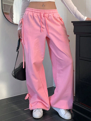 DAZY Women's Side Bowknot Drawstring Loose Sports Pants