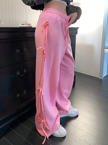 DAZY Women's Side Bowknot Drawstring Loose Sports Pants