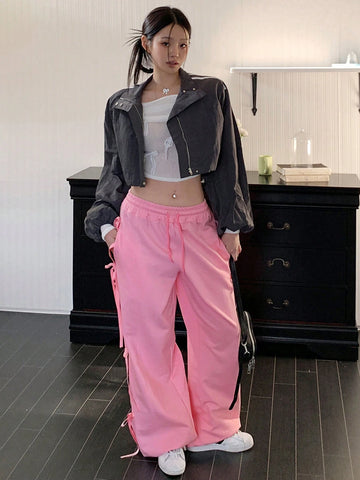 DAZY Women's Side Bowknot Drawstring Loose Sports Pants