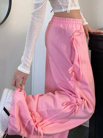 DAZY Women's Side Bowknot Drawstring Loose Sports Pants