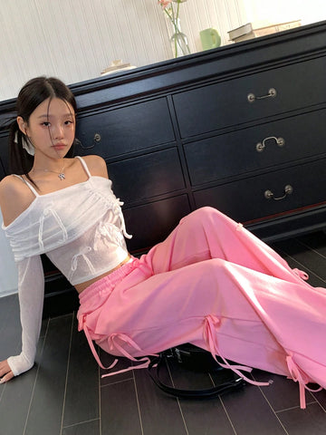 DAZY Women's Side Bowknot Drawstring Loose Sports Pants