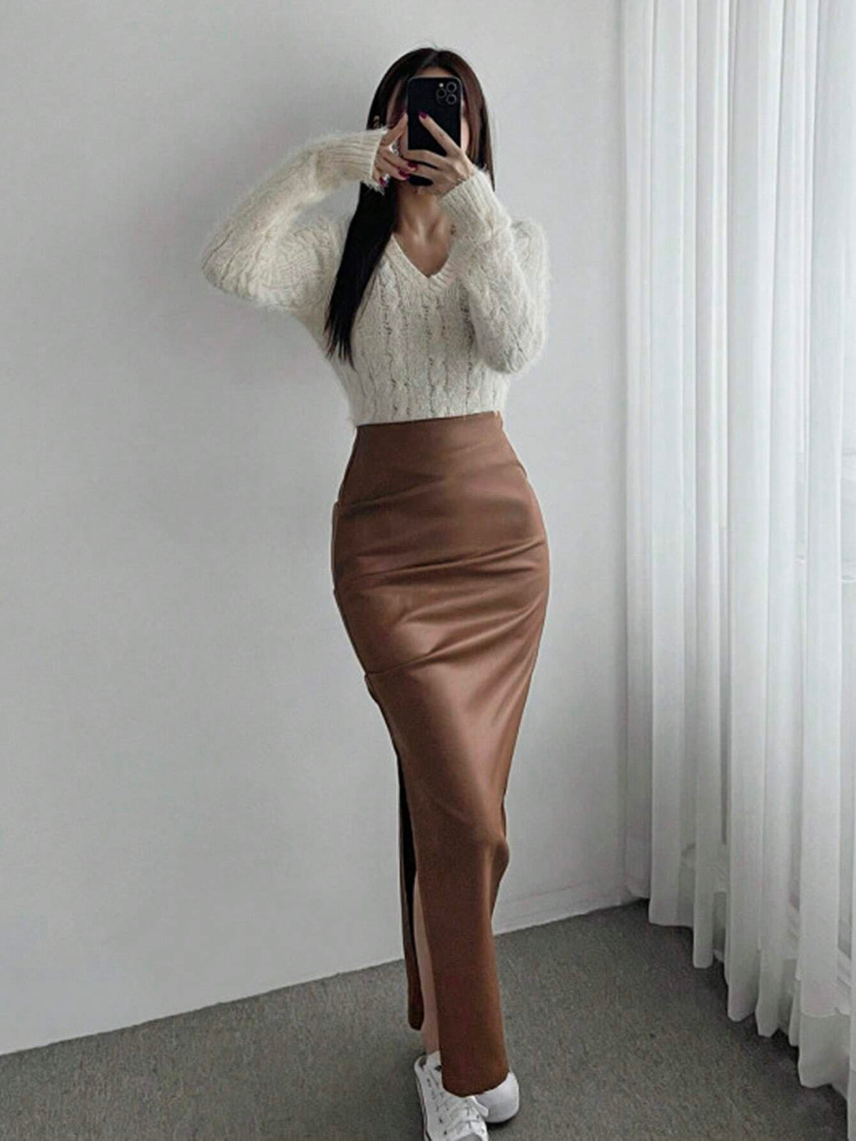 DAZY Women's Side Slit Pu Skirt