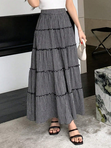 DAZY Women's Simple Plaid Printed Daily Skirt