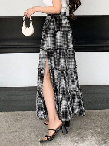 DAZY Women's Simple Plaid Printed Daily Skirt