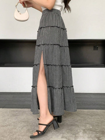 DAZY Women's Simple Plaid Printed Daily Skirt