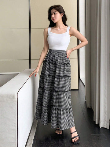 DAZY Women's Simple Plaid Printed Daily Skirt