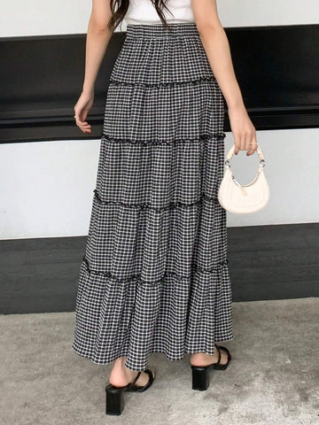 DAZY Women's Simple Plaid Printed Daily Skirt