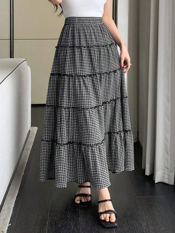 DAZY Women's Simple Plaid Printed Daily Skirt