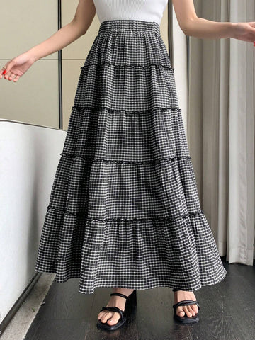 DAZY Women's Simple Plaid Printed Daily Skirt