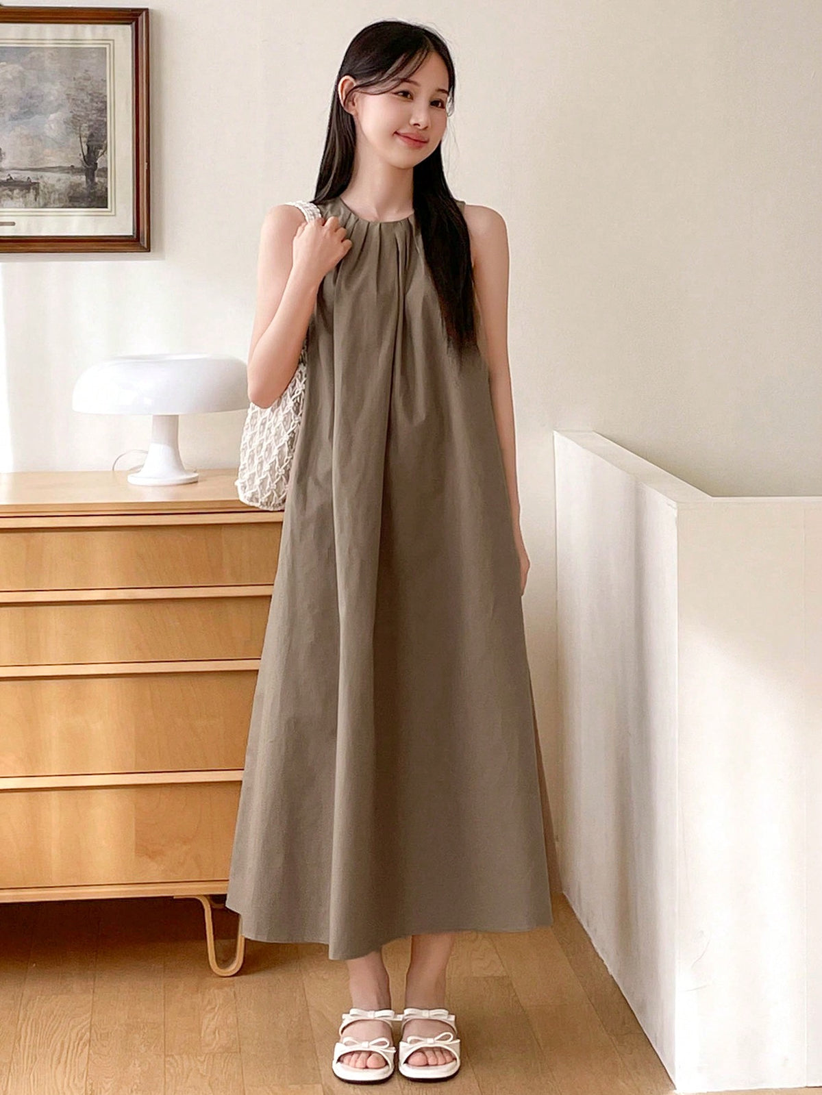 DAZY Women's Sleeveless Fold Detail Dress