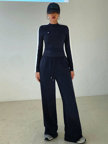 DAZY Women's Slim Fit Letter Print Long Sleeve Top And Pants Set