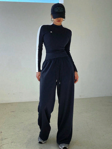 DAZY Women's Slim Fit Letter Print Long Sleeve Top And Pants Set