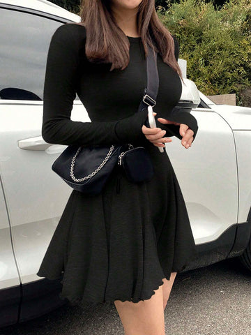 DAZY Women's Slim Fit Solid Color Mini Dress, Autumn