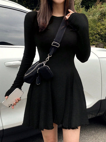 DAZY Women's Slim Fit Solid Color Mini Dress, Autumn