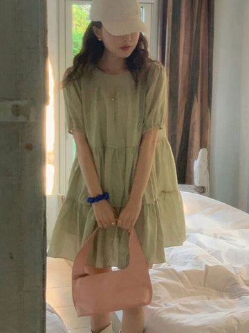 DAZY Women's Solid Color Babydoll Dress
