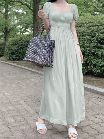 DAZY Women's Solid Color Breast Folding Short Sleeve Jumpsuit With Square Neckline For Summer