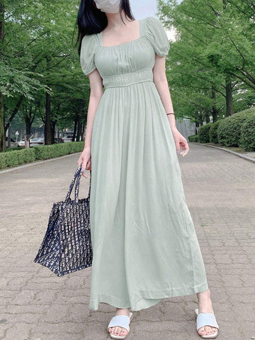 DAZY Women's Solid Color Breast Folding Short Sleeve Jumpsuit With Square Neckline For Summer