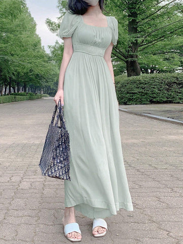 DAZY Women's Solid Color Breast Folding Short Sleeve Jumpsuit With Square Neckline For Summer