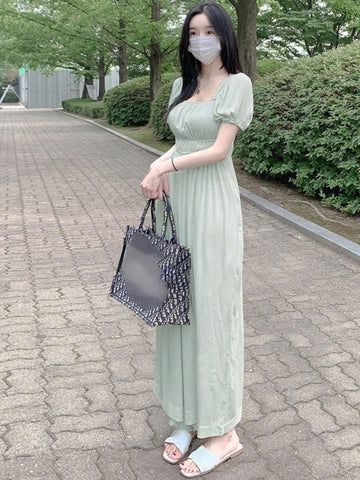 DAZY Women's Solid Color Breast Folding Short Sleeve Jumpsuit With Square Neckline For Summer