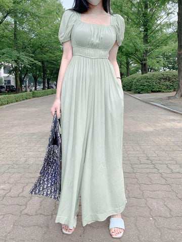 DAZY Women's Solid Color Breast Folding Short Sleeve Jumpsuit With Square Neckline For Summer