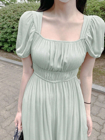 DAZY Women's Solid Color Breast Folding Short Sleeve Jumpsuit With Square Neckline For Summer