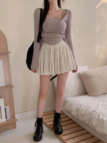 DAZY Women's Solid Color Casual Skirt