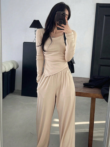 DAZY Women's Solid Color Casual Two Piece Set