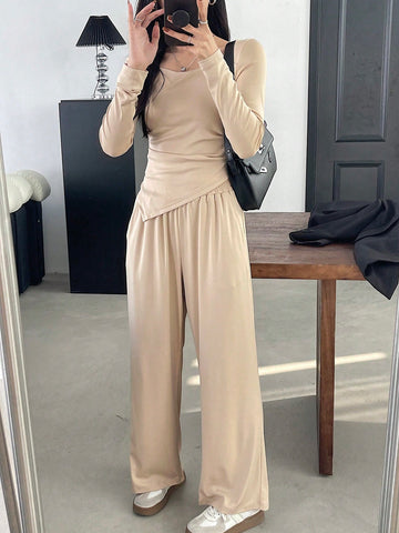 DAZY Women's Solid Color Casual Two Piece Set
