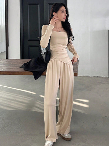 DAZY Women's Solid Color Casual Two Piece Set