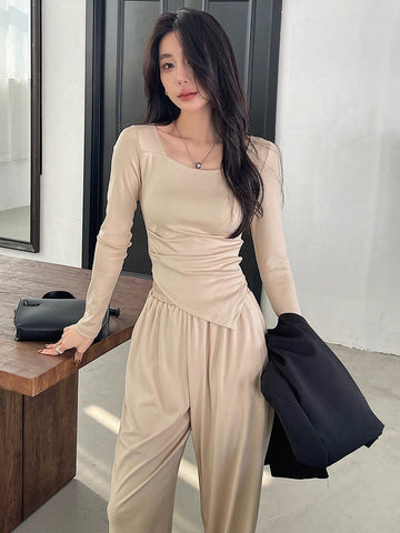 DAZY Women's Solid Color Casual Two Piece Set
