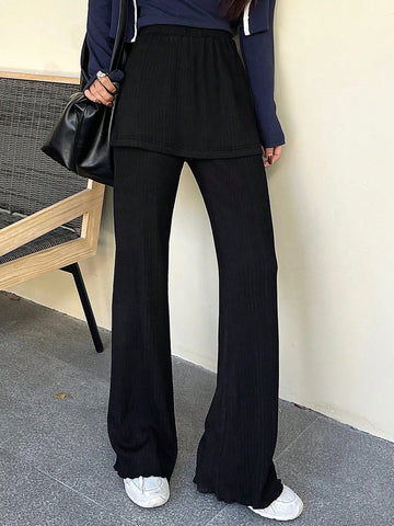 DAZY Women's Solid Color Casual Versatile Elastic Waist Flare Leg Sweatpants