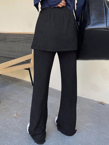 DAZY Women's Solid Color Casual Versatile Elastic Waist Flare Leg Sweatpants