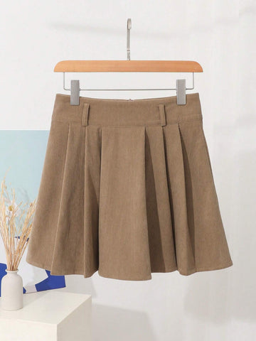 DAZY Women's Solid Color Corduroy Pleated Skirt