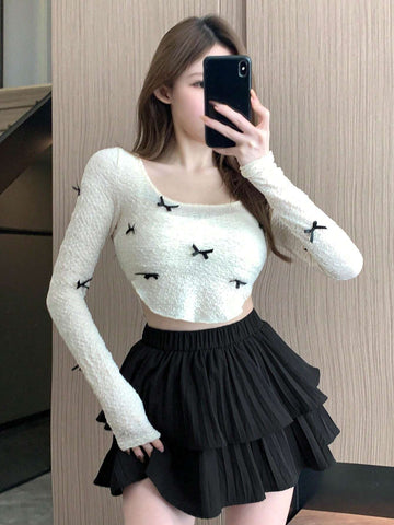 DAZY Women's Solid Color Double Layered Pleated Skirt