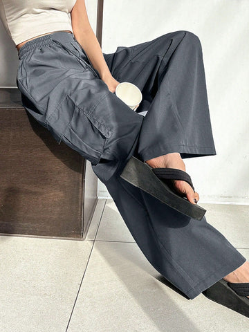 DAZY Women's Solid Color Drawstring Elastic Waist Pocketed Casual Fashion Trousers