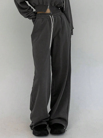 DAZY Women's Solid Color Drawstring Waist Pants