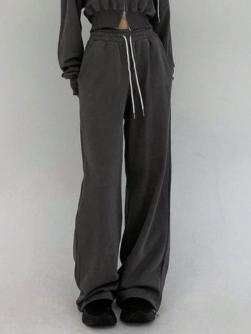 DAZY Women's Solid Color Drawstring Waist Pants