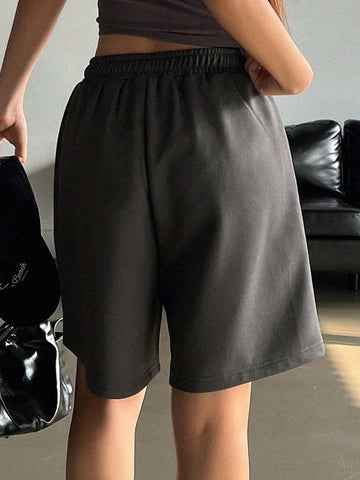 DAZY Women's Solid Color Drawstring Waist Wide Leg Casual Shorts