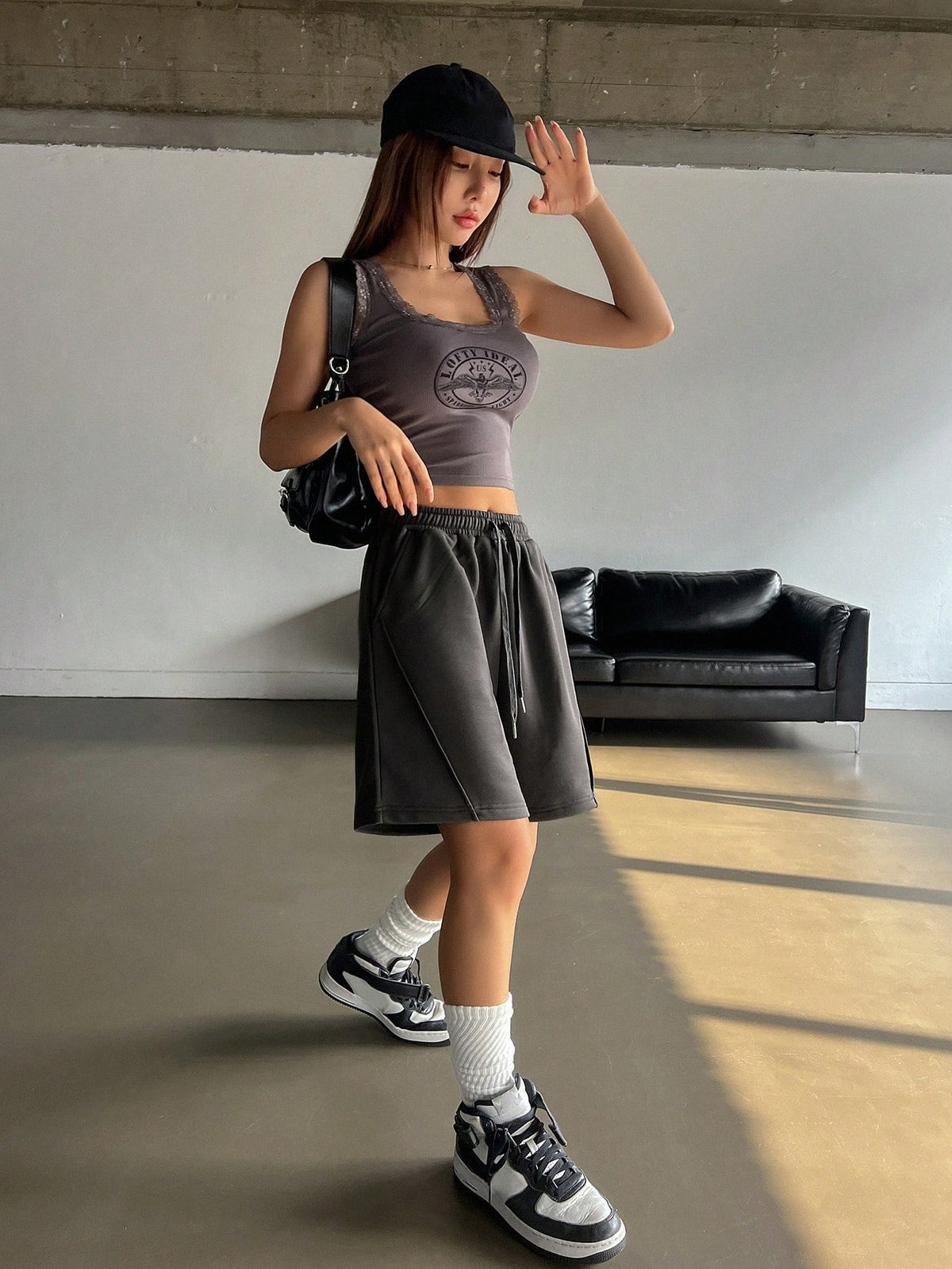 DAZY Women's Solid Color Drawstring Waist Wide Leg Casual Shorts