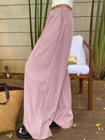 DAZY Women's Solid Color Elastic Waist Loose Fit Pants With Pockets